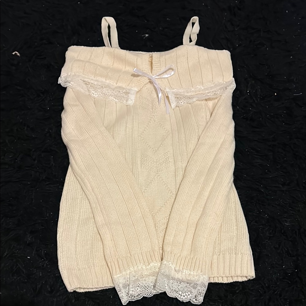 Cream Lace-Trimmed Knit Camisole